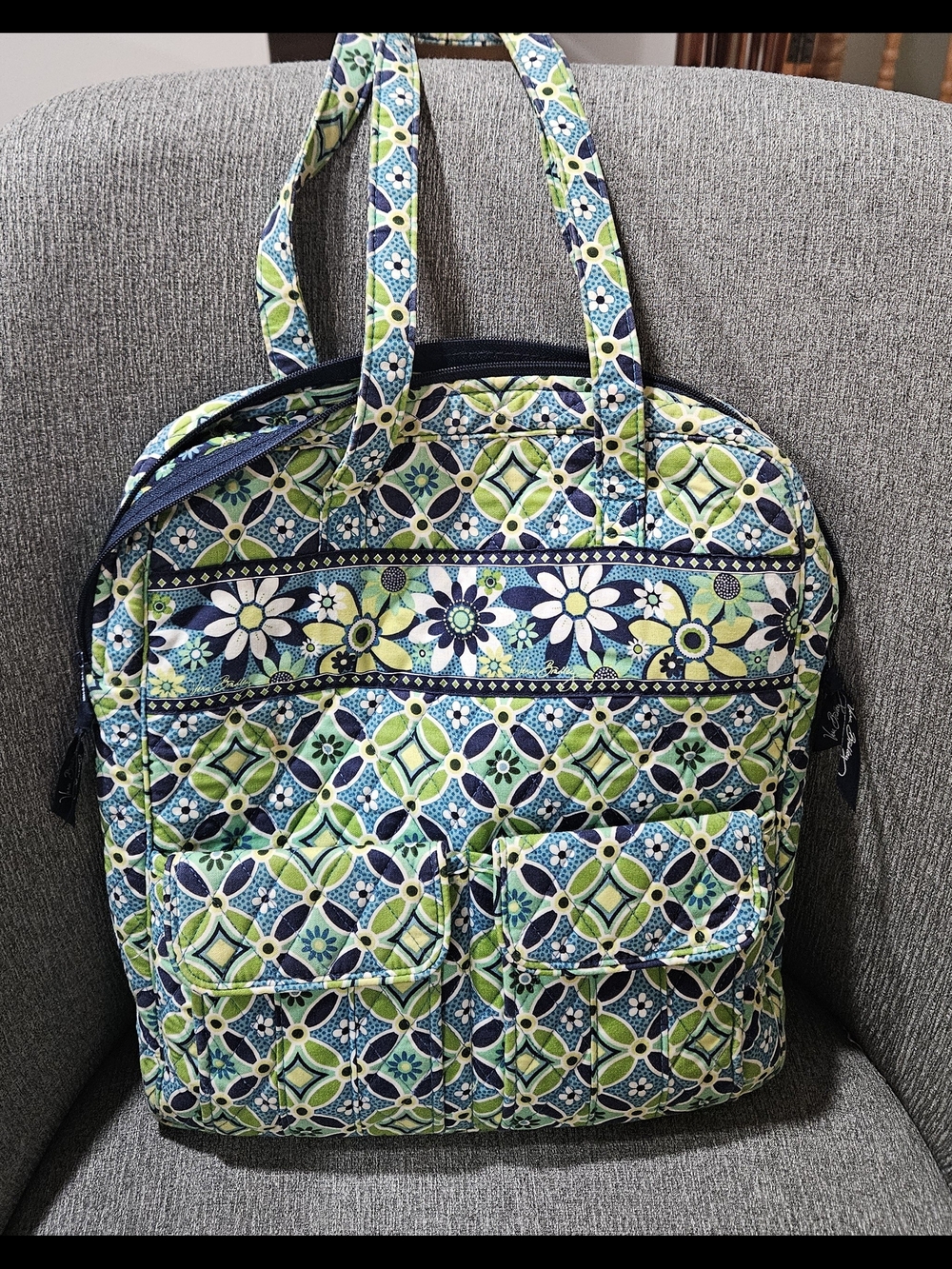 Quilted Floral Tote Bag in Blue & Green - Vera Bradley Style